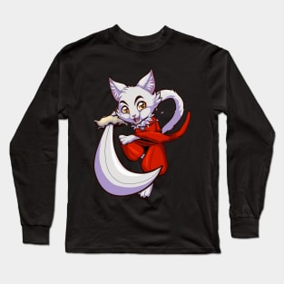 cartoon chibi anime furry neko cat with kimono and sword Long Sleeve T-Shirt